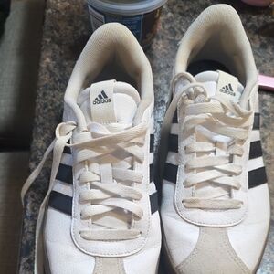 Adidas Womens White and Black Striped Sneakers